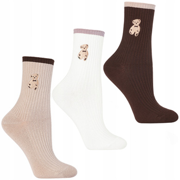 Wysokie Skarpety Damskie Haftowany Miś Długie Skarpetki MORAJ 3-PAK