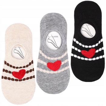 Skarpetki Damskie Niskie Stopki Urocze z Serduszkami MORAJ 3-PARY