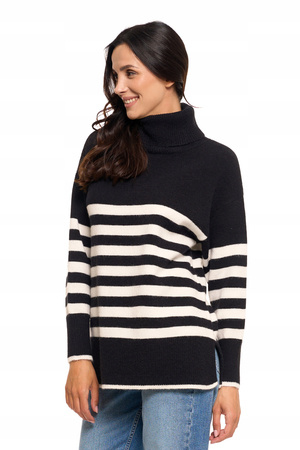 SWETER DAMSKI w Paski Golf Luźny Wygodny Beżowy Stylowy na Jesień MORAJ 