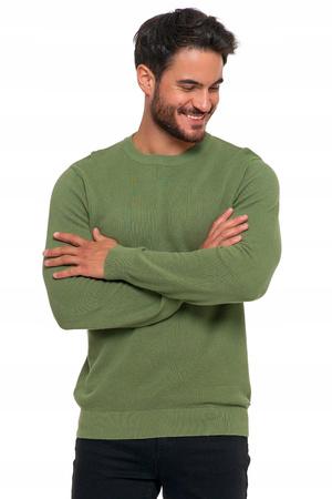 SWETER MĘSKI SWETER BAWEŁNIANY Z DEKOLTEM OKRĄGŁYM ZIELONY BAWEŁNA 