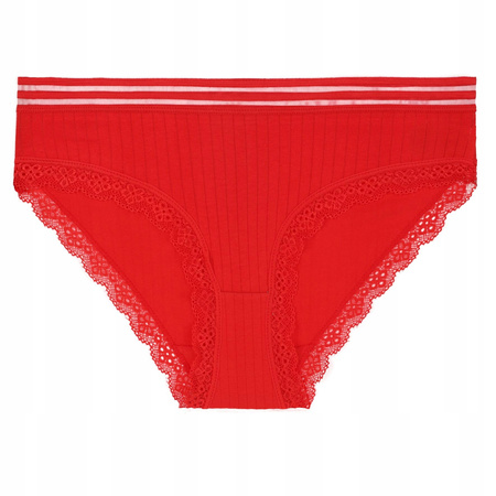 Figi Damskie Bikini Majtki Bawełniane Prążek Koronka Modne 4-pak MORAJ 