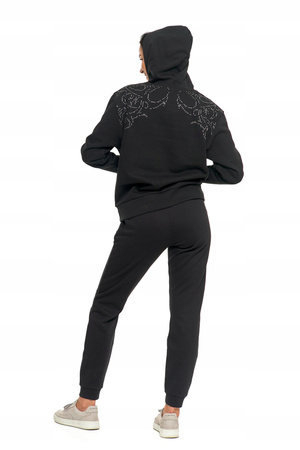 MORAJ BLUZA CZARNA UNISEX Z KAPTUREM OZDOBNE CYRKONIE OCIEPLANA MODNA 