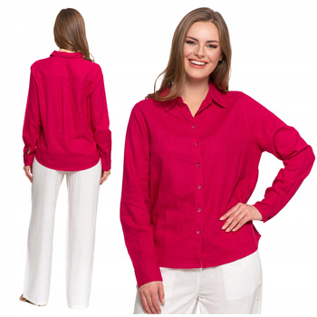 Koszula Damska Lniana Rozpinana z Długim Rękawem Gładka Przewiewna MORAJ