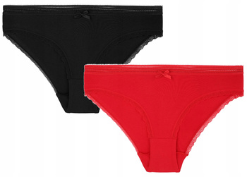 Figi Damskie Eleganckie Wygodne Majtki Czerwone i Czarne 2-szt. MORAJ 