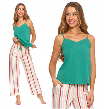 PIŻAMA DAMSKA Gładka Koszulka Top na Ramiączkach Długie Spodnie MORAJ 