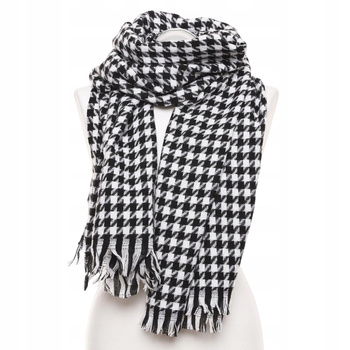 Czarno Biały SZAL DAMSKI w Kratę Duży Stylowy Modny na Jesień MORAJ