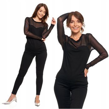 Elegancka Bluzka Damska Ozdobna Siateczka Stylowa Modna Czarna MORAJ 