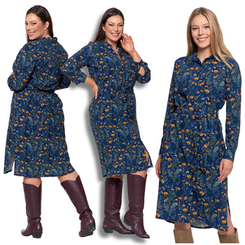 SUKIENKA DAMSKA MIDI KOSZULOWA SUKNIA Z WISKOZY W KWIATY MODNA MORAJ