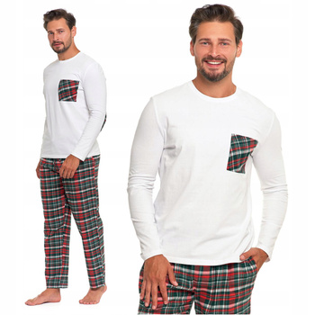 PIŻAMA MĘSKA DŁUGA SPODNIE W KRATĘ PREZENT NA ŚWIĘTA KLASYCZNA MORAJ 