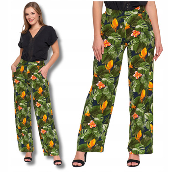 Eleganckie SPODNIE DAMSKIE SZEROKIE PROSTE NOGAWKI Wzorzyste MORAJ 