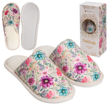 KAPCIE DAMSKIE W KWIATKI LACZKI DOMOWE KLAPKI NA PREZENT MORAJ