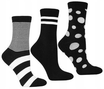 Skarpetki Wysokie Damskie Długie Czarno Białe MORAJ Zestaw 3-PAK 