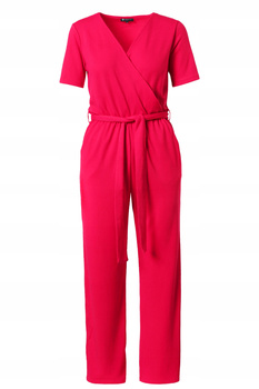 ELEGANCKI KOMBINEZON DAMSKI KRÓTKI RĘKAW DŁUGIE SPODNIE GŁADKI MORAJ