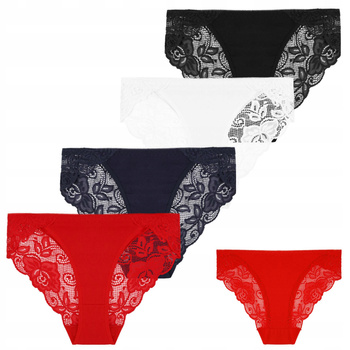 Subtelne Figi Damskie Koronkowe Wykończenie Wygodne Majtki 4-PAK MORAJ 