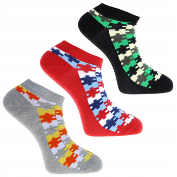 Skarpetki Męskie Niskie Stopki Bawełna PUZZLE Kolorowe MORAJ 3-pary 
