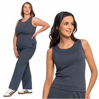 TOP DAMSKI Bluzka Bez Rękawów Gładka Koszulka Bez Wzoru Grafit MORAJ 