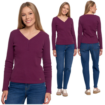 PRĄŻKOWANA BLUZKA DAMSKA Z DŁUGIM RĘKAWEM DOPASOWANA KOSZULKA MORAJ