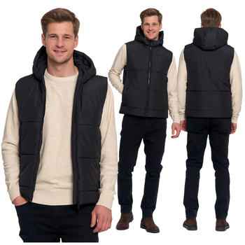 BEZRĘKAWNIK MĘSKI PIKOWANY KAMIZELKA Z KAPTUREM NA JESIEŃ CIEPŁA MORAJ