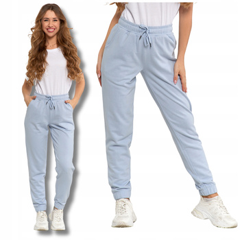 Dresowe SPODNIE DAMSKIE Gładkie z Kieszeniami i Ściągaczami MORAJ 