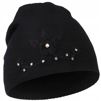 Czapka Damska Haftowane Kwiaty Przejściowa Elegancka z Kryształkami MORAJ