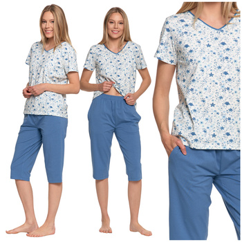 PIŻAMA DAMSKA DWUCZĘŚCIOWA MORAJ T-SHIRT KRÓTKI RĘKAW 3/4 SPODNIE