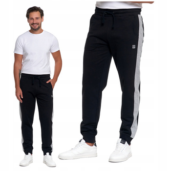 SPODNIE DRESOWE MĘSKIE Klasyczne z Kontrastowymi Wstawkami Czarne MORAJ 