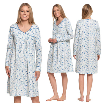 KOSZULA NOCNA UROCZA W KWIATY PIŻAMA DAMSKA Z DŁUGIM RĘKAWEM MORAJ