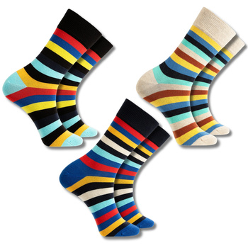 SKARPETY MĘSKIE DŁUGIE SKARPETKI MORAJ WYSOKIE KOLOROWE W PASKI 3-PAR