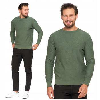 Klasyczny SWETER Męski Gładki Bawełniany Wygodny Okrągły Dekolt MORAJ 