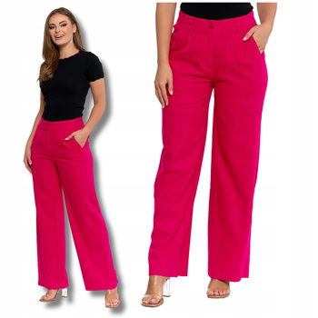 Eleganckie Spodnie Lniane Damskie z Wysokim Stanem Szerokie Modne MORAJ