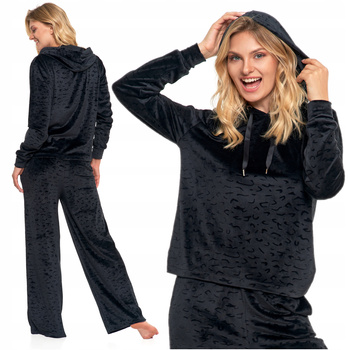 PIŻAMA DAMSKA Welurowa Odzież Domowa Wygodna Panterka z Kapturem MORAJ 