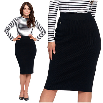 OŁÓWKOWA SPÓDNICA DAMSKA MIDI PRĄŻKOWANA ELEGANCKA MODNA MORAJ