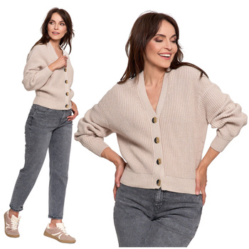 CIEPŁY SWETER DAMSKI KARDIGAN SZEROKIE RĘKAWY ELEGANCKI KLASYCZNY MORAJ