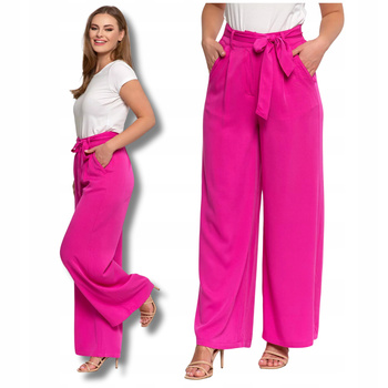 SZEROKIE SPODNIE DAMSKIE Eleganckie Gładkie Wysoki Stan Modny Kolor MORAJ 