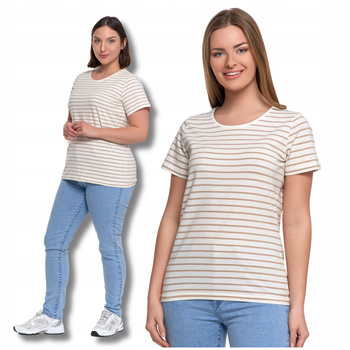 T-SHIRT DAMSKI w Paski Luźna Koszulka Bluzka z Krótkim Rękawem MORAJ 