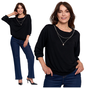 BLUZKA DAMSKA BOMBKA Z ŁAŃCUSZKIEM LUŹNA ELEGANCKA KOSZULKA MORAJ