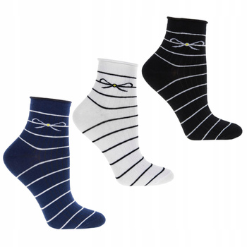 SKARPETKI DAMSKIE 3/4 Za Kostkę Klasyczne w Paski Kokardki 3PAK MORAJ 