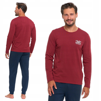 Klasyczna PIŻAMA MĘSKA Długi Rękaw Spodnie Gładka Wygodna Bawełna MORAJ 