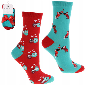 Skarpetki Damskie Wysokie PREZENT na Walentynki Kolorowe MORAJ 2-pak 