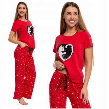 PIŻAMA DAMSKA MORAJ  z krótkim rękawem długie spodnie Koty Serca