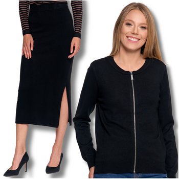 Zestaw SWETER BOMBERKA ROZPINANY OŁÓWKOWA SPÓDNICA Z ROZCIĘCIEM MORAJ