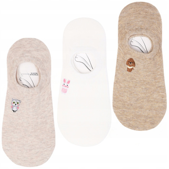 Stopki Damskie MORAJ Skarpetki Balerinki Uroczy HAFT Zwierzątka 3-PAK 