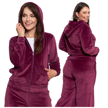 WELUROWA BLUZA DAMSKA ROZPINANA MORAJ GŁADKA Z KAPTUREM WYGODNA