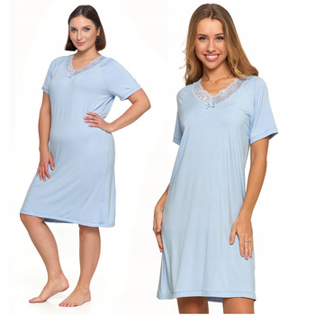 Koszula Nocna Damska Piżama na Krótki Rękaw Koronkowy Dekolt MORAJ 