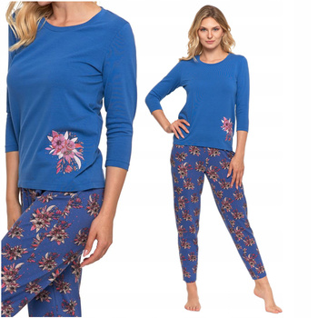 PIŻAMA DAMSKA DWUCZĘŚCIOWA Kwiatowy Wzór Rękaw 3/4 Bawełniana MORAJ 