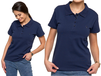 Koszulka Polo Damska PREMIUM Klasyczna Bawełniana Granatowa Modna MORAJ 
