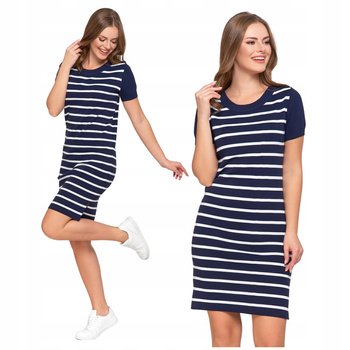 SUKIENKA DAMSKA w Paski Dzianinowa Sweterkowa z Krótkim Rękawem MORAJ 