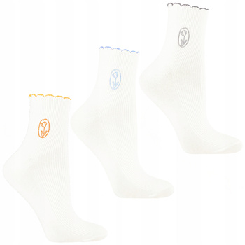 Białe Skarpetki Damskie Klasyczne Urocze Kwiatki Skarpety MORAJ 3-PAR 