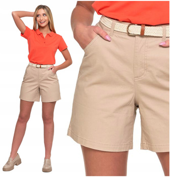 SZORTY DAMSKIE Krótkie Spodenki Beżowe z Paskiem Eleganckie Modne MORAJ 