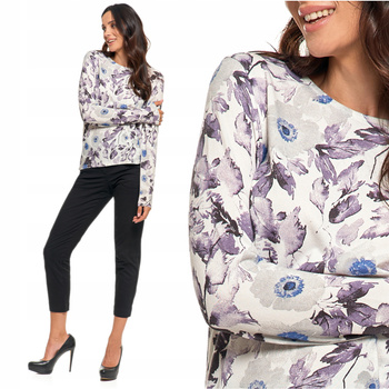 Elegancka Bluzka Damska w Kwiaty Wzorzysta Modna Na Długi Rękaw MORAJ 